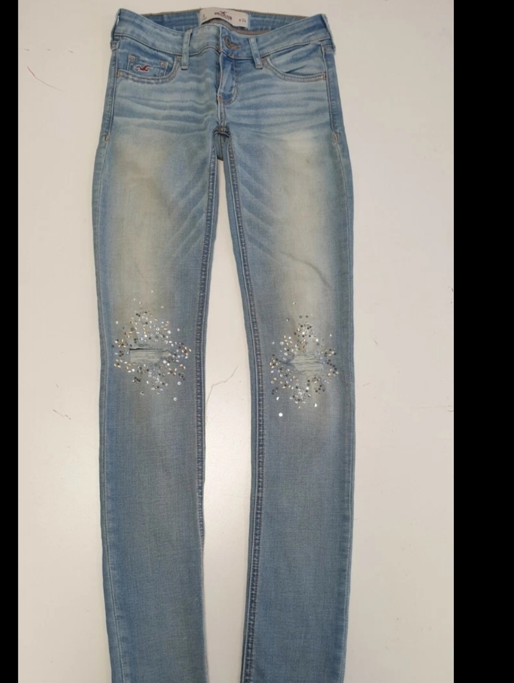 RARE Hollister Light Blue Skinny Jeans with Knee Embellishments - Picture 3 of 5